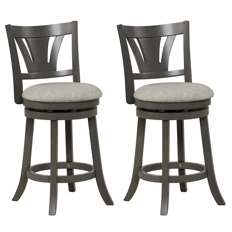 Swivel Counter Height Bar Stool with Fabric Cushion & Solid Wood Legs