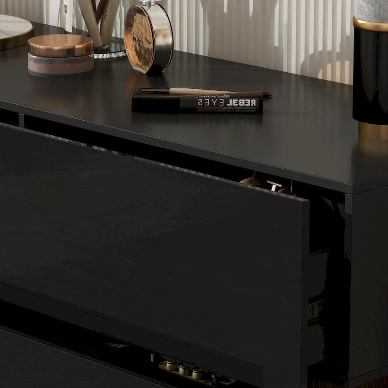 6-Drawer High Gloss Dresser Chest with Offset Design, Black or White