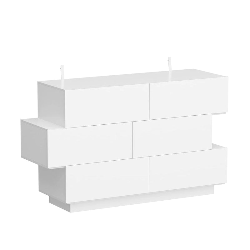 6-Drawer High Gloss Dresser Chest with Offset Design, Black or White