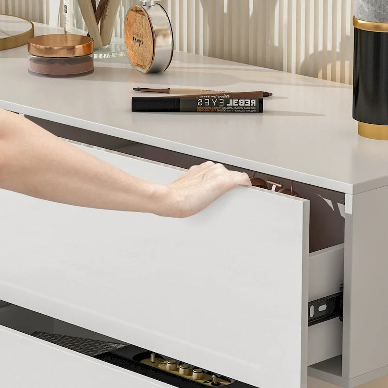 6-Drawer High Gloss Dresser Chest with Offset Design, Black or White