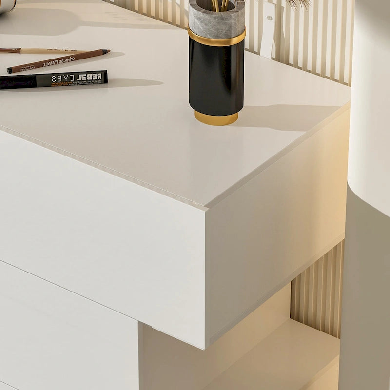 6-Drawer High Gloss Dresser Chest with Offset Design, Black or White