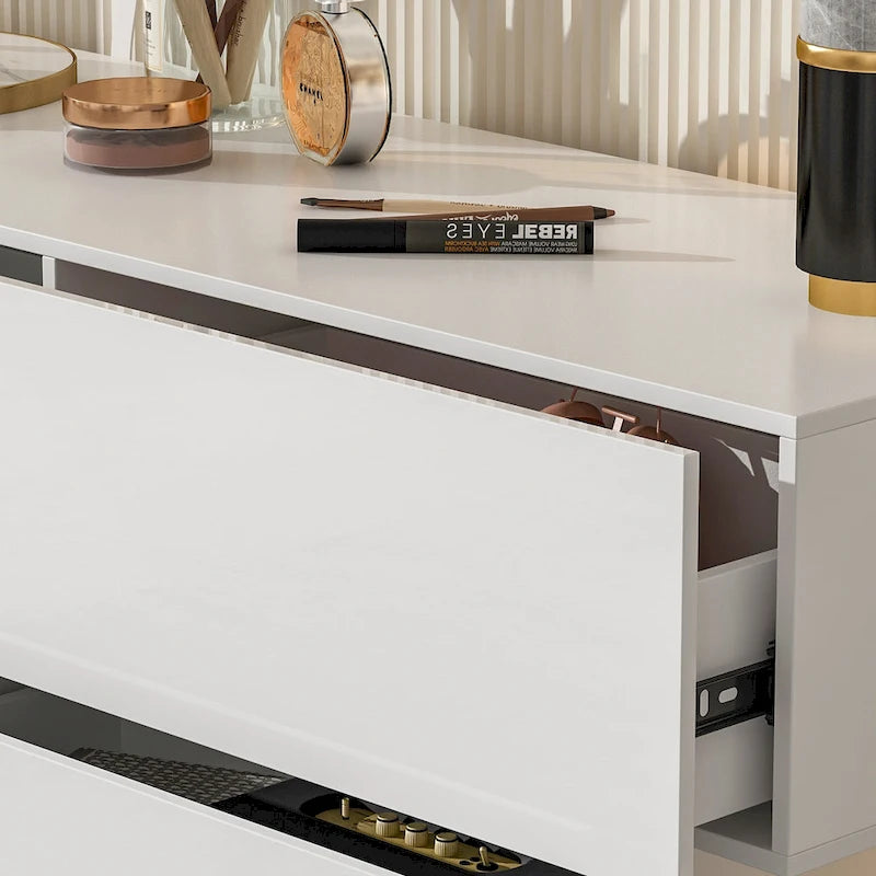 6-Drawer High Gloss Dresser Chest with Offset Design, Black or White
