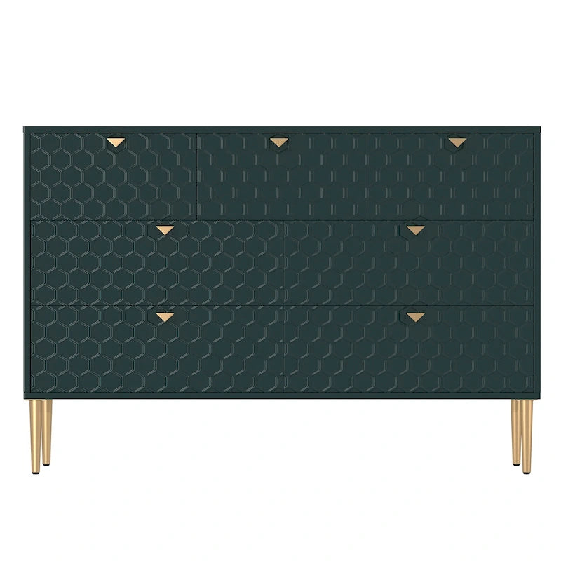 7-Drawer Dresser Chest with Honeycomb Pattern & Gold Tapered Legs, 4 Colors