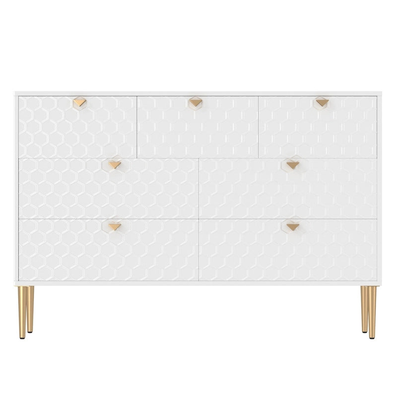 7-Drawer Dresser Chest with Honeycomb Pattern & Gold Tapered Legs, 4 Colors