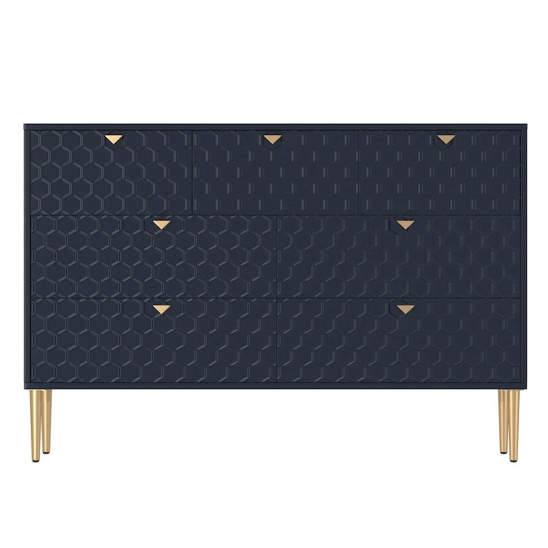 7-Drawer Dresser Chest with Honeycomb Pattern & Gold Tapered Legs, 4 Colors