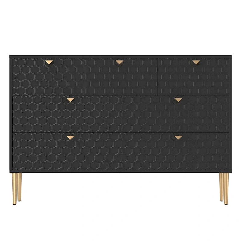7-Drawer Dresser Chest with Honeycomb Pattern & Gold Tapered Legs, 4 Colors