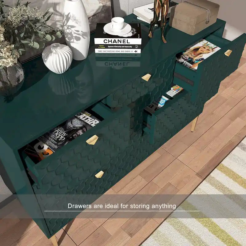7-Drawer Dresser Chest with Honeycomb Pattern & Gold Tapered Legs, 4 Colors
