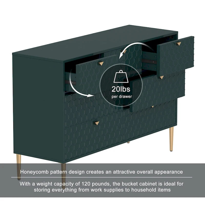 7-Drawer Dresser Chest with Honeycomb Pattern & Gold Tapered Legs, 4 Colors
