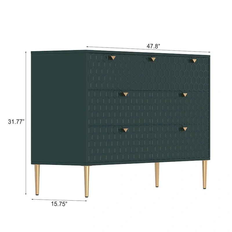 7-Drawer Dresser Chest with Honeycomb Pattern & Gold Tapered Legs, 4 Colors