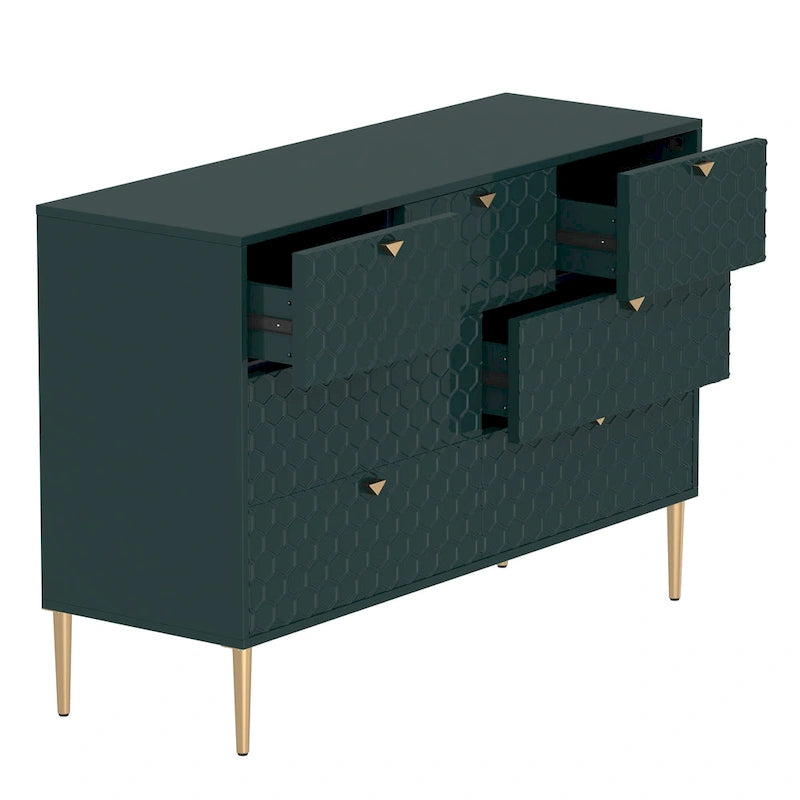 7-Drawer Dresser Chest with Honeycomb Pattern & Gold Tapered Legs, 4 Colors
