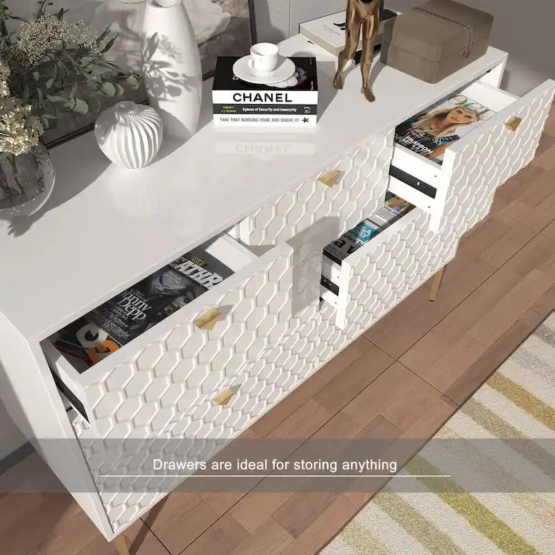 7-Drawer Dresser Chest with Honeycomb Pattern & Gold Tapered Legs, 4 Colors
