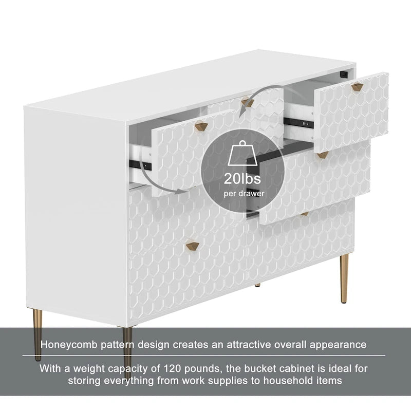 7-Drawer Dresser Chest with Honeycomb Pattern & Gold Tapered Legs, 4 Colors