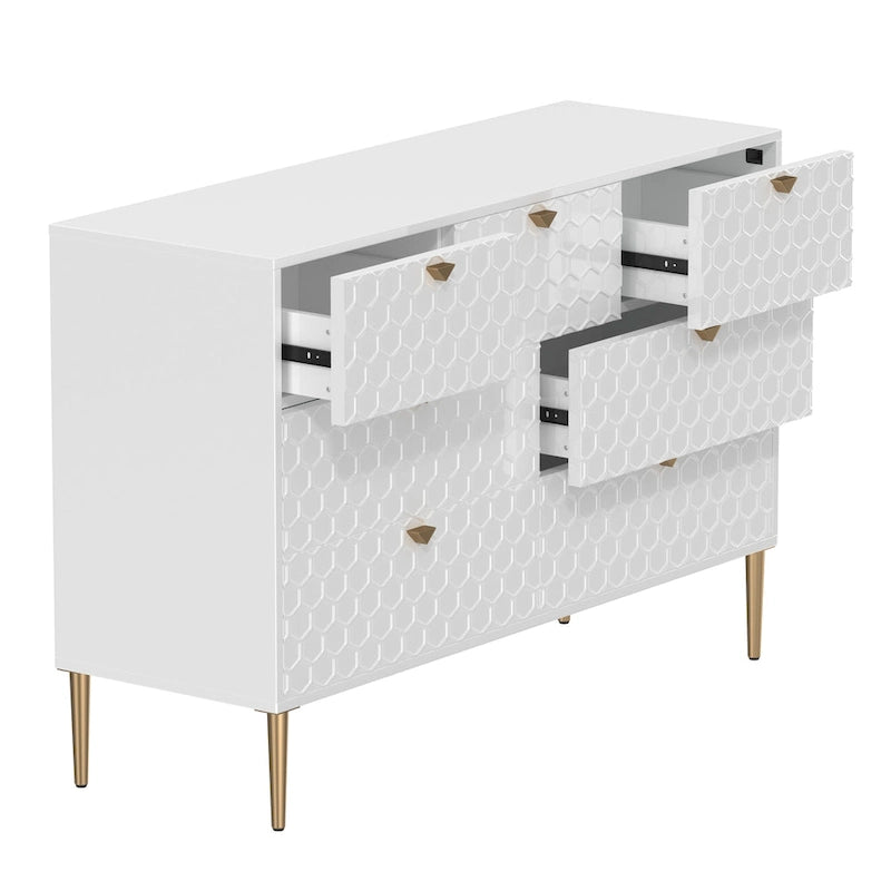 7-Drawer Dresser Chest with Honeycomb Pattern & Gold Tapered Legs, 4 Colors