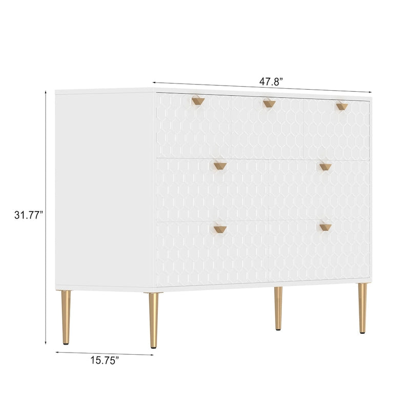 7-Drawer Dresser Chest with Honeycomb Pattern & Gold Tapered Legs, 4 Colors