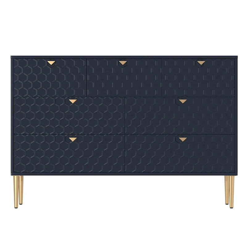 7-Drawer Dresser Chest with Honeycomb Pattern & Gold Tapered Legs, 4 Colors