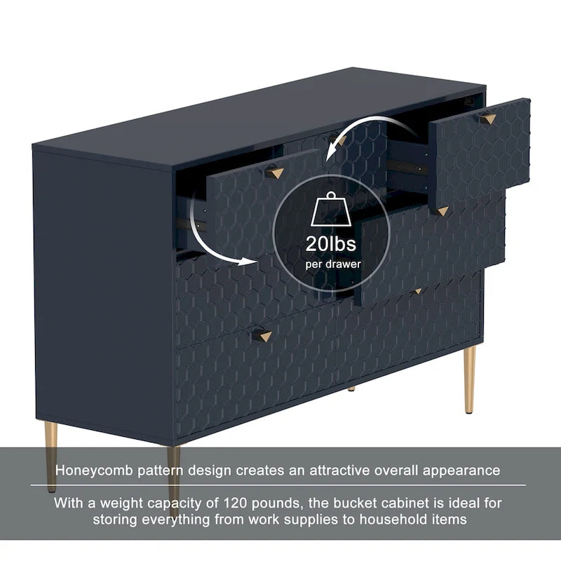 7-Drawer Dresser Chest with Honeycomb Pattern & Gold Tapered Legs, 4 Colors