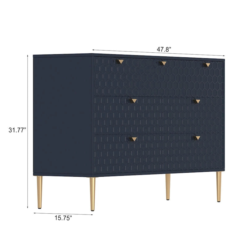 7-Drawer Dresser Chest with Honeycomb Pattern & Gold Tapered Legs, 4 Colors