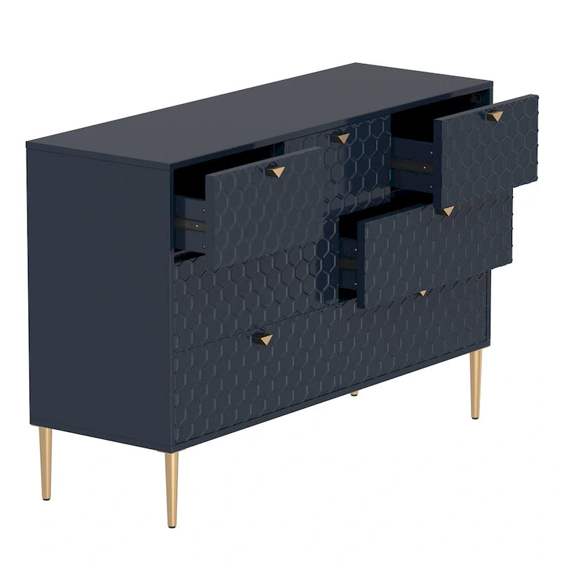 7-Drawer Dresser Chest with Honeycomb Pattern & Gold Tapered Legs, 4 Colors