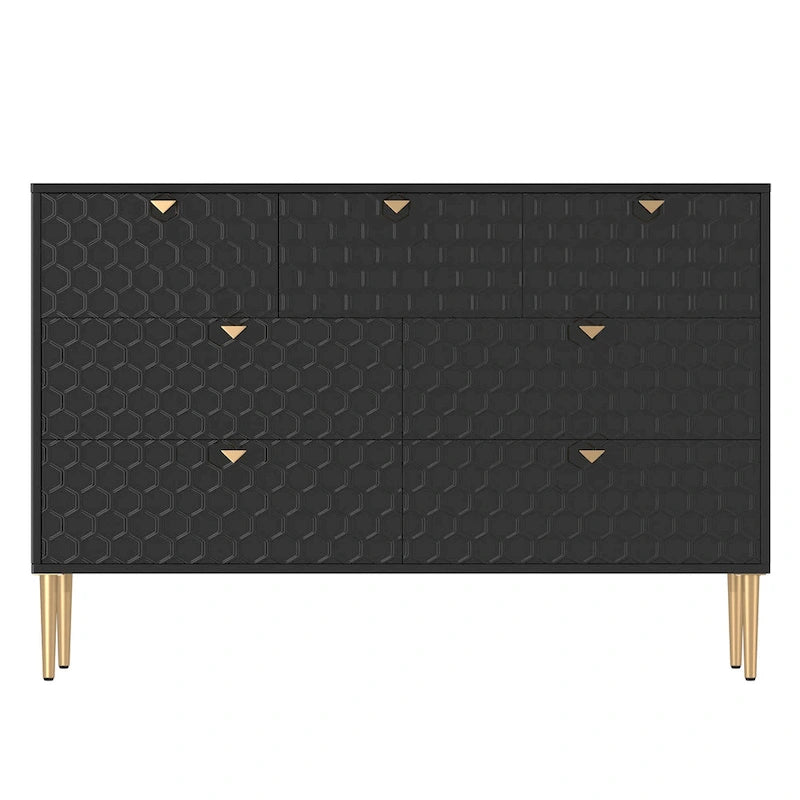 7-Drawer Dresser Chest with Honeycomb Pattern & Gold Tapered Legs, 4 Colors