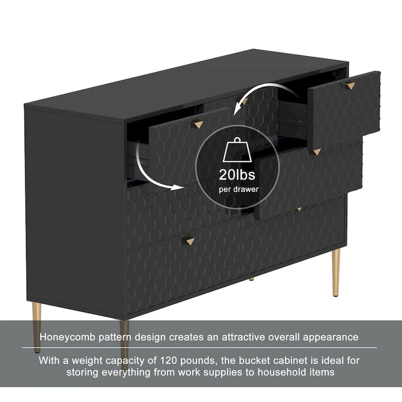 7-Drawer Dresser Chest with Honeycomb Pattern & Gold Tapered Legs, 4 Colors