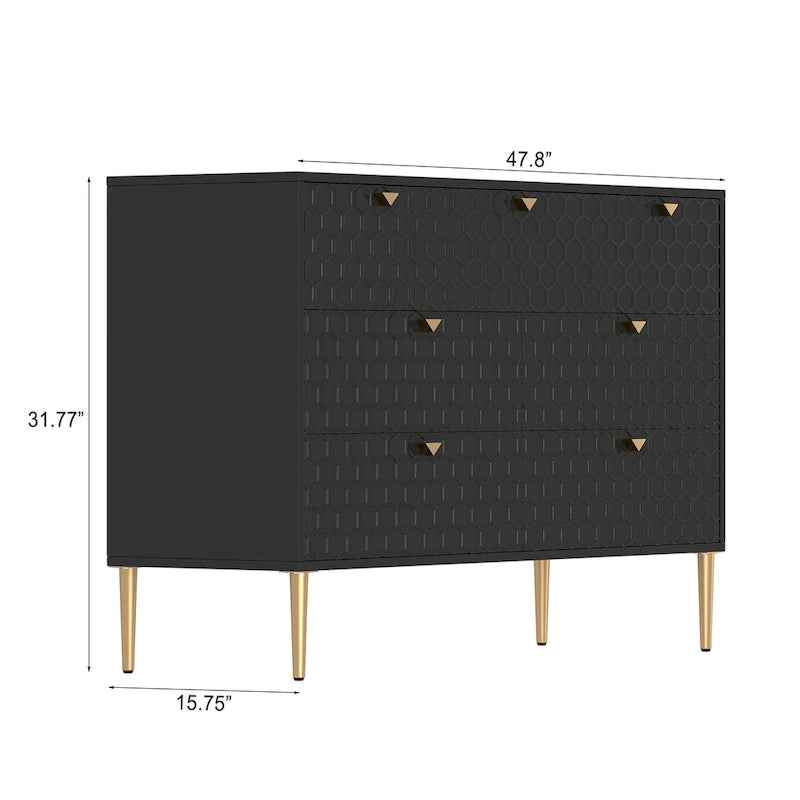 7-Drawer Dresser Chest with Honeycomb Pattern & Gold Tapered Legs, 4 Colors