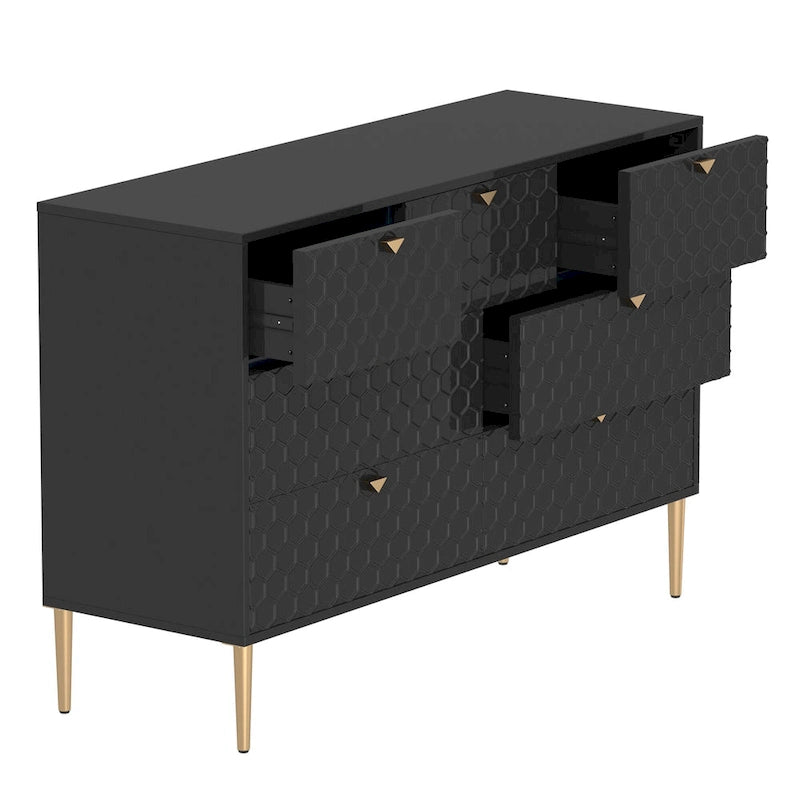 7-Drawer Dresser Chest with Honeycomb Pattern & Gold Tapered Legs, 4 Colors
