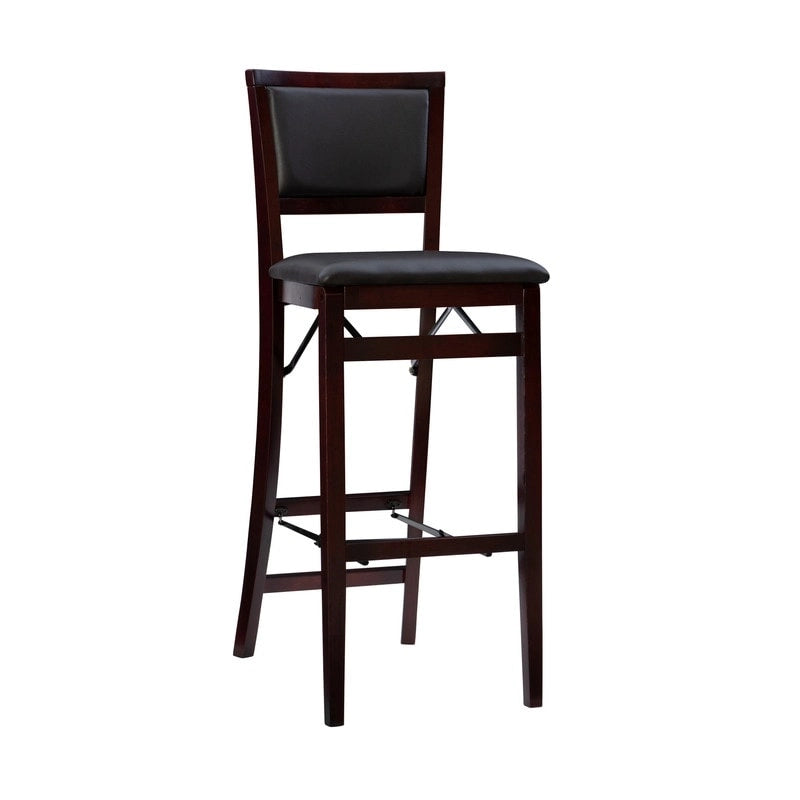 Foldable Bar Stool with Faux Leather Cushion & Espresso Wood Frame