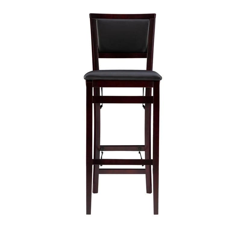 Foldable Bar Stool with Faux Leather Cushion & Espresso Wood Frame