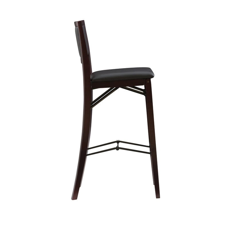 Foldable Bar Stool with Faux Leather Cushion & Espresso Wood Frame
