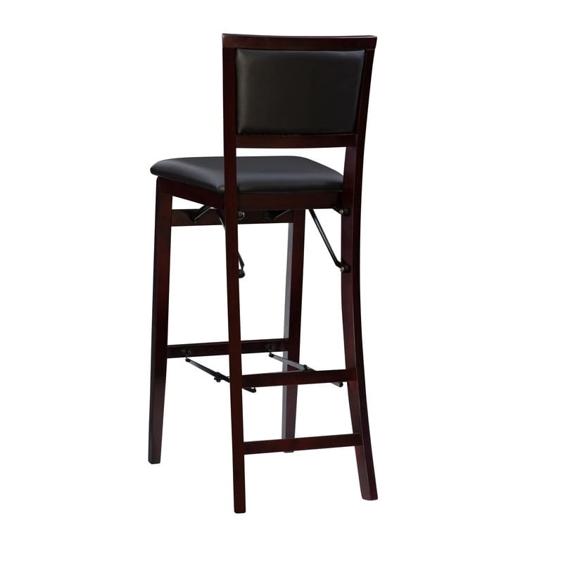 Foldable Bar Stool with Faux Leather Cushion & Espresso Wood Frame