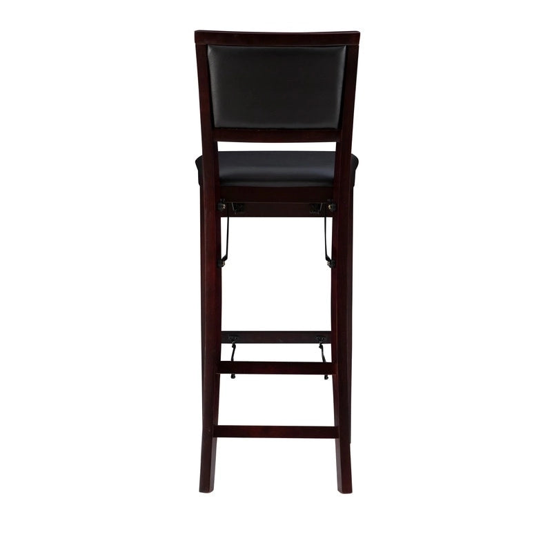 Foldable Bar Stool with Faux Leather Cushion & Espresso Wood Frame