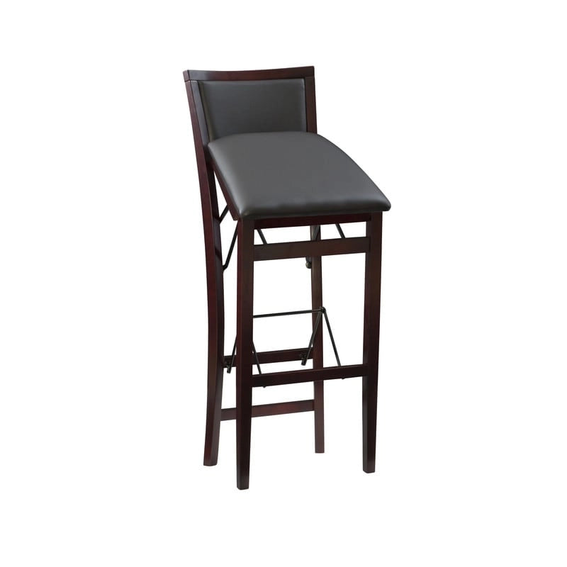 Foldable Bar Stool with Faux Leather Cushion & Espresso Wood Frame