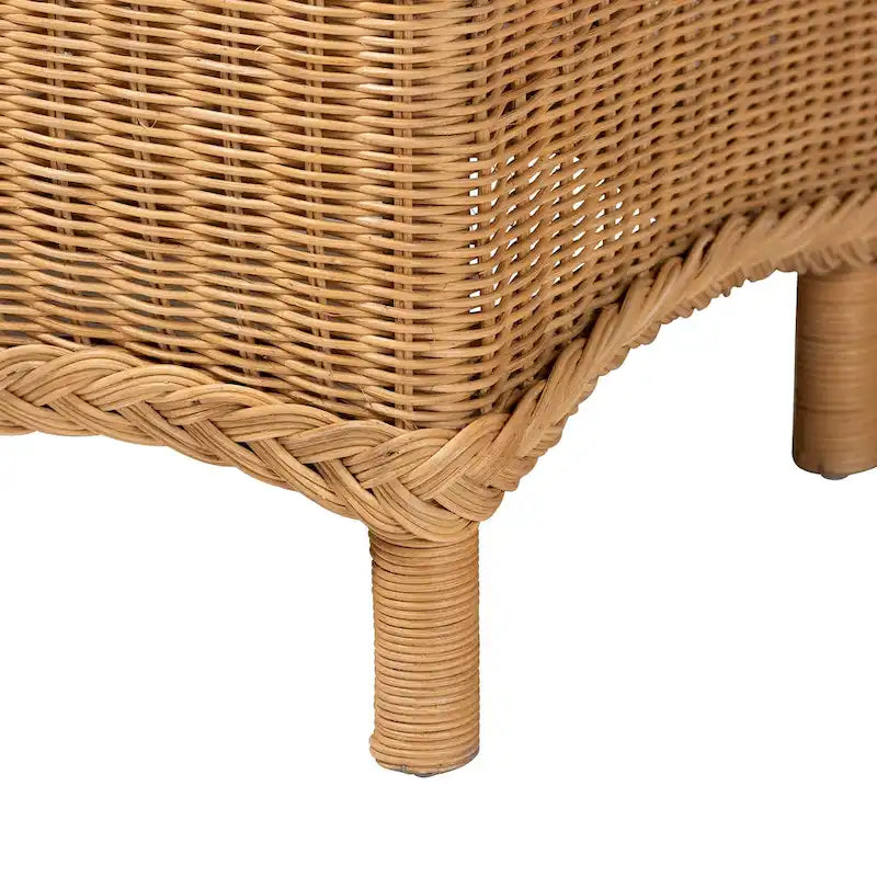 Bohemian Handwoven Rattan Accent Bench with Scalloped Edge