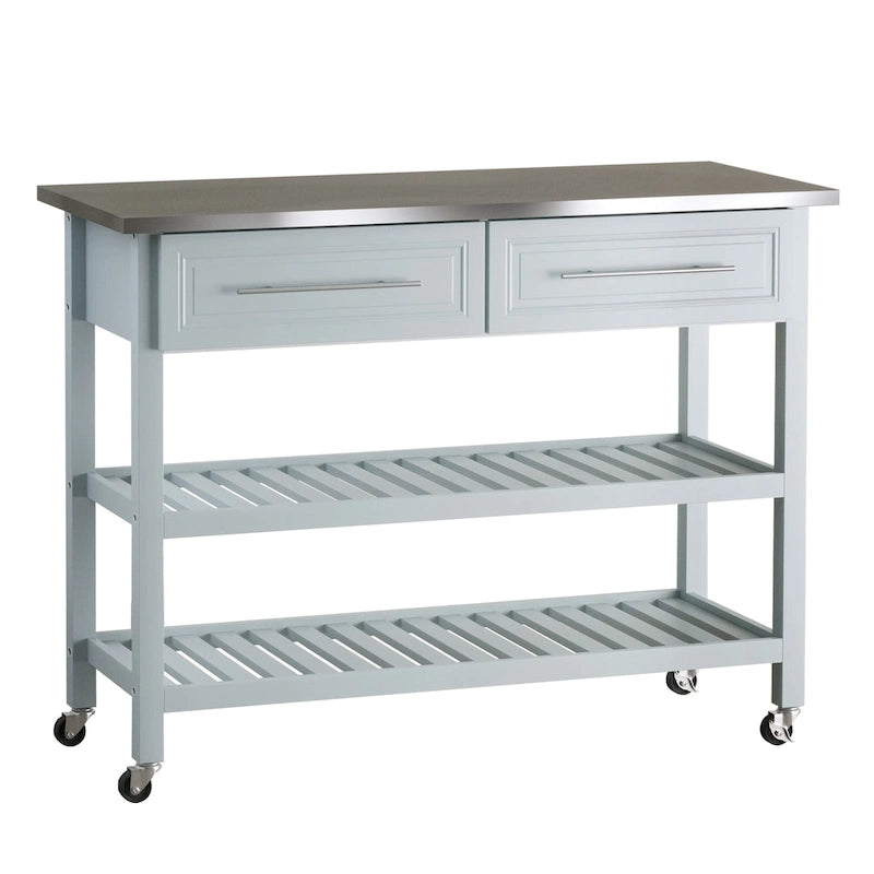 Rolling Kitchen Island Cart with Stainless Steel Top, Drawers & Shelves