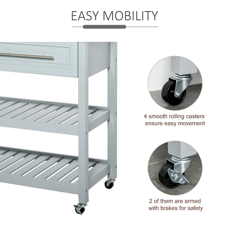 Rolling Kitchen Island Cart with Stainless Steel Top, Drawers & Shelves