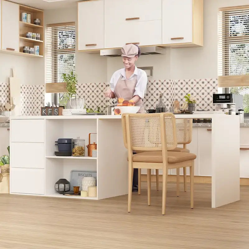 Multifunctional Kitchen Island Table with Drawers, Doors & Open Compartments