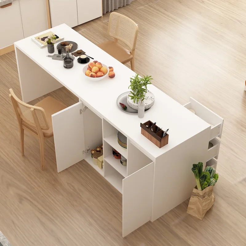 Multifunctional Kitchen Island Table with Drawers, Doors & Open Compartments