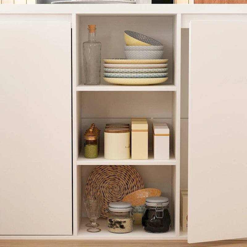 Multifunctional Kitchen Island Table with Drawers, Doors & Open Compartments