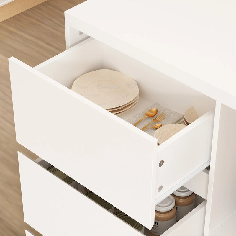 Multifunctional Kitchen Island Table with Drawers, Doors & Open Compartments