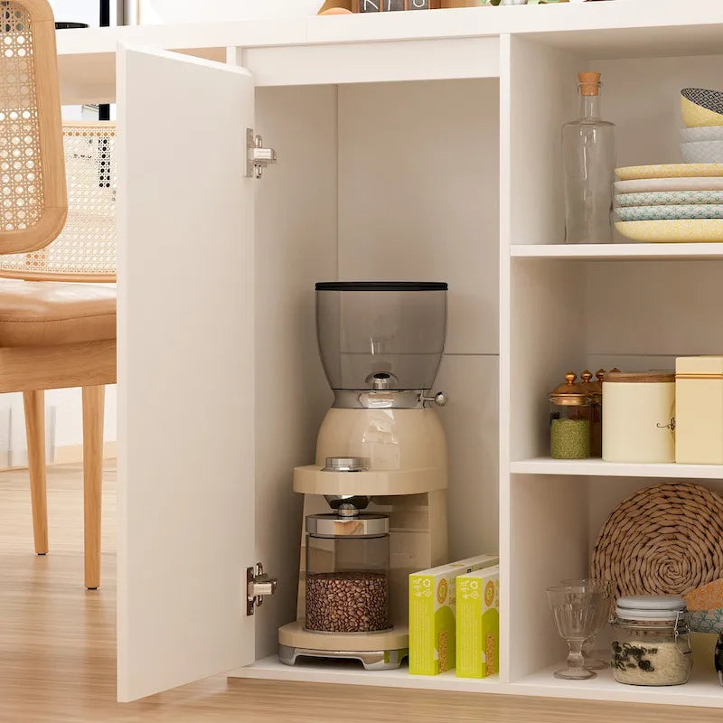 Multifunctional Kitchen Island Table with Drawers, Doors & Open Compartments