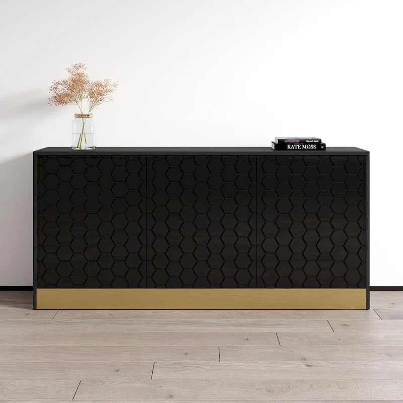 Modern High Gloss Sideboard Buffet Cabinet with Matte Body, 2 Colors