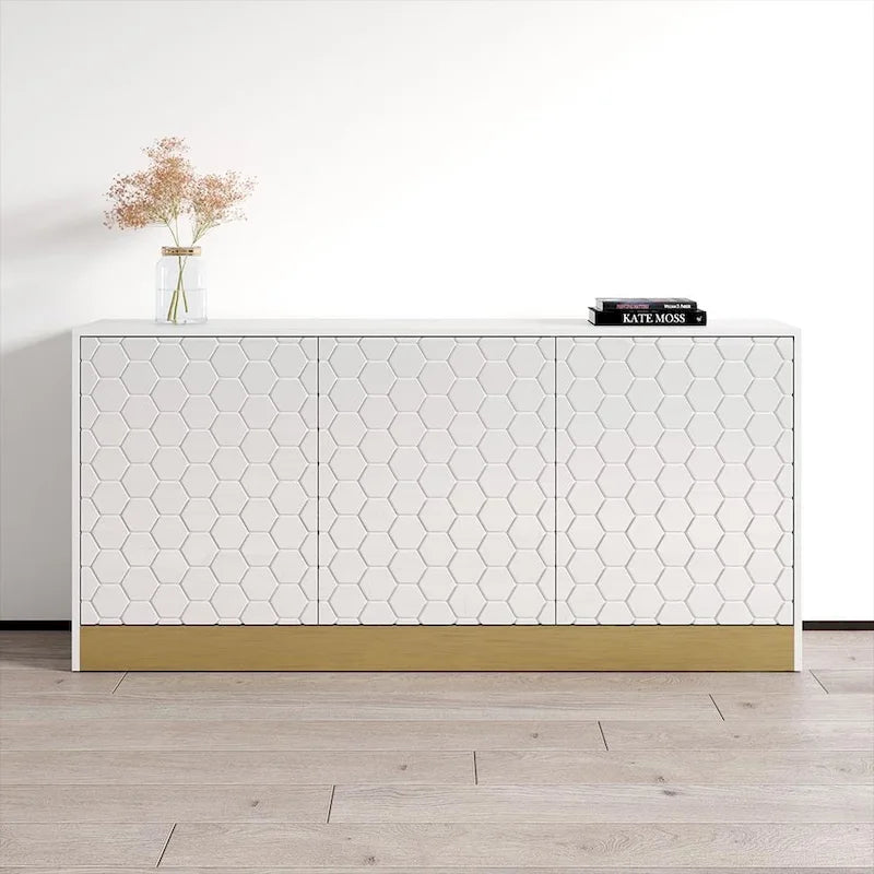 Modern High Gloss Sideboard Buffet Cabinet with Matte Body, 2 Colors