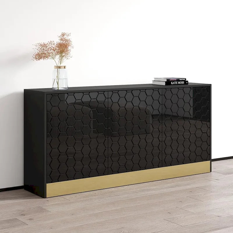 Modern High Gloss Sideboard Buffet Cabinet with Matte Body, 2 Colors