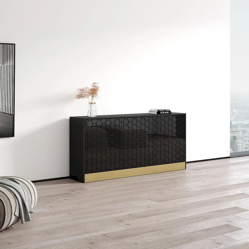Modern High Gloss Sideboard Buffet Cabinet with Matte Body, 2 Colors