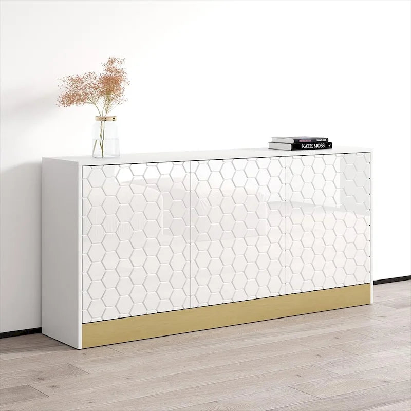Modern High Gloss Sideboard Buffet Cabinet with Matte Body, 2 Colors