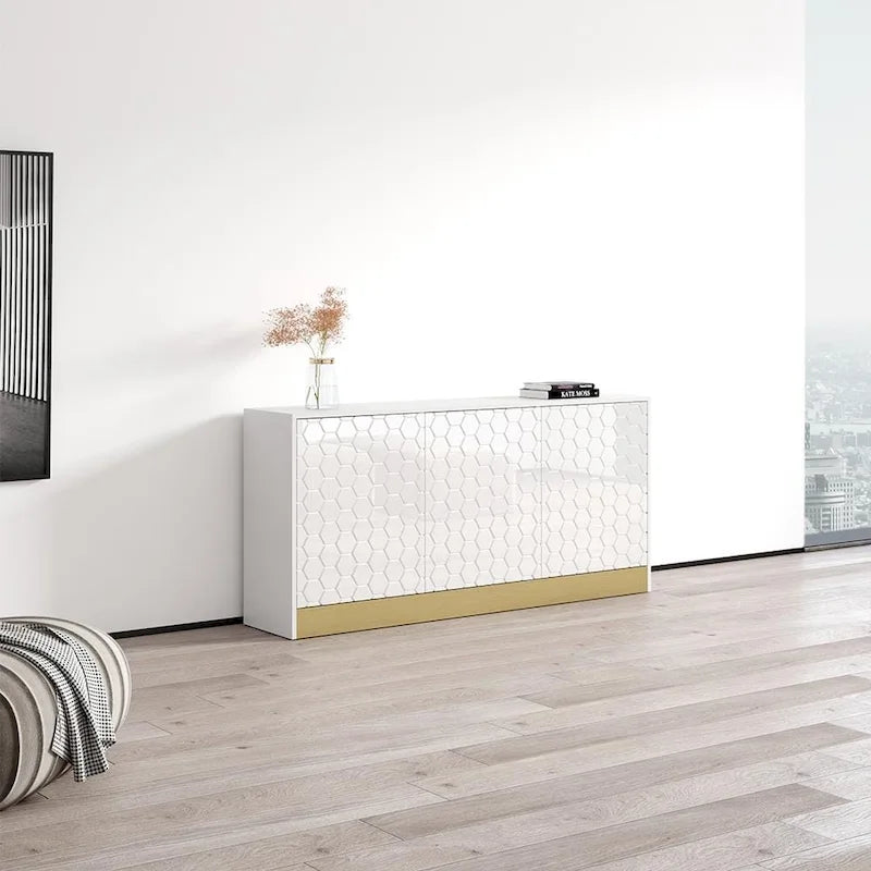 Modern High Gloss Sideboard Buffet Cabinet with Matte Body, 2 Colors