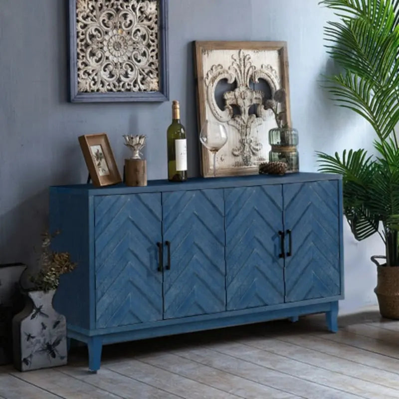 Vintage 4-Door Wood Storage Sideboard Cabinet with Adjustable Shelf