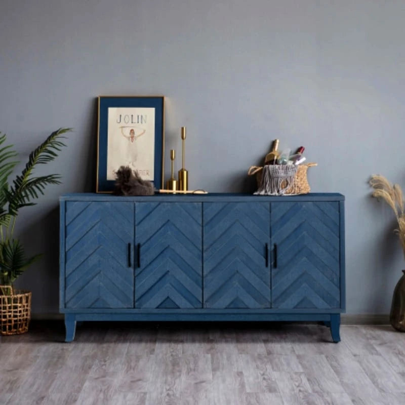 Vintage 4-Door Wood Storage Sideboard Cabinet with Adjustable Shelf