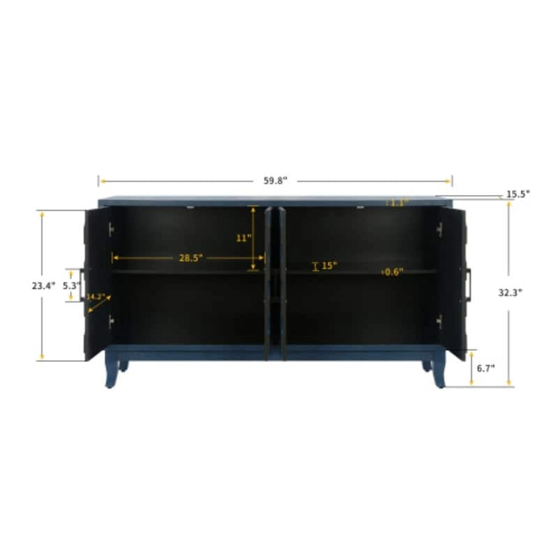 Vintage 4-Door Wood Storage Sideboard Cabinet with Adjustable Shelf