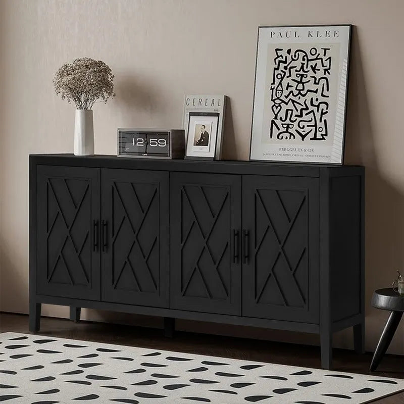 Vintage 4-Door Wood Storage Sideboard Cabinet with Adjustable Shelf